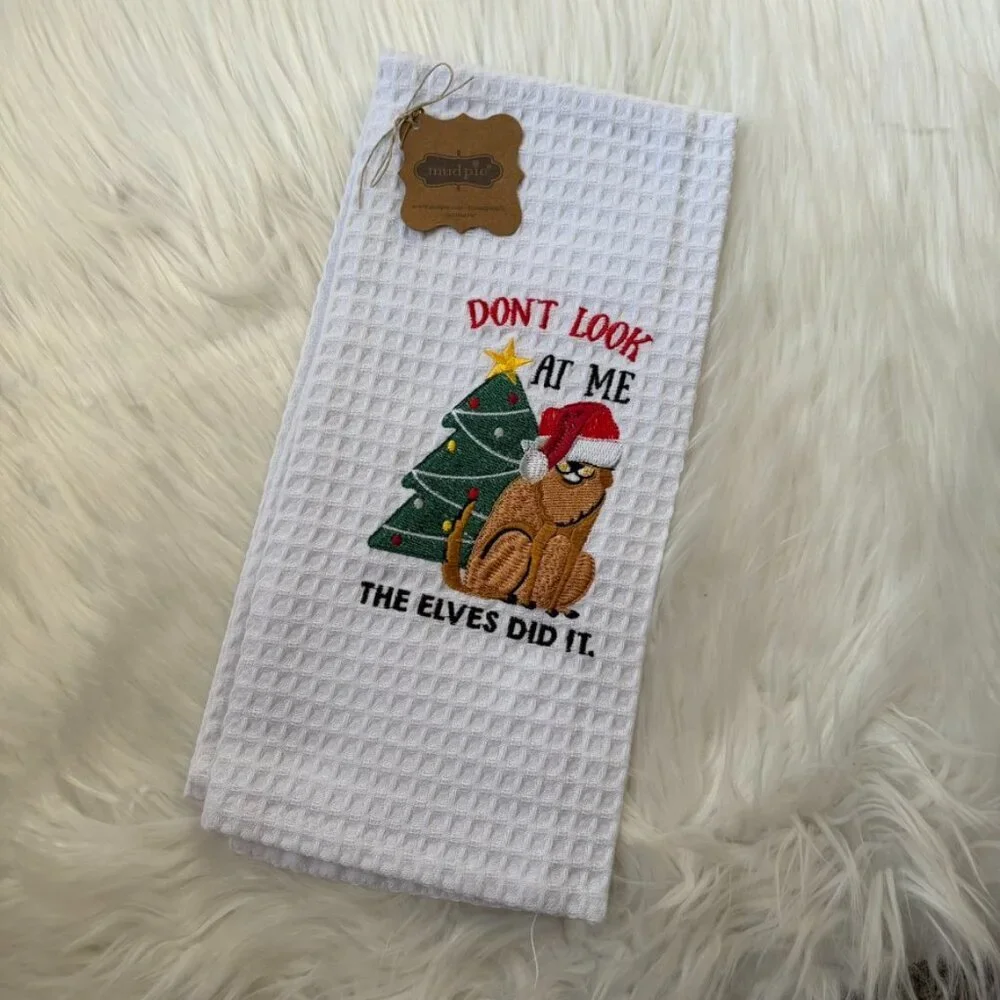 Mudpie Christmas Don't Look at Me Dog Hand Towel NWT